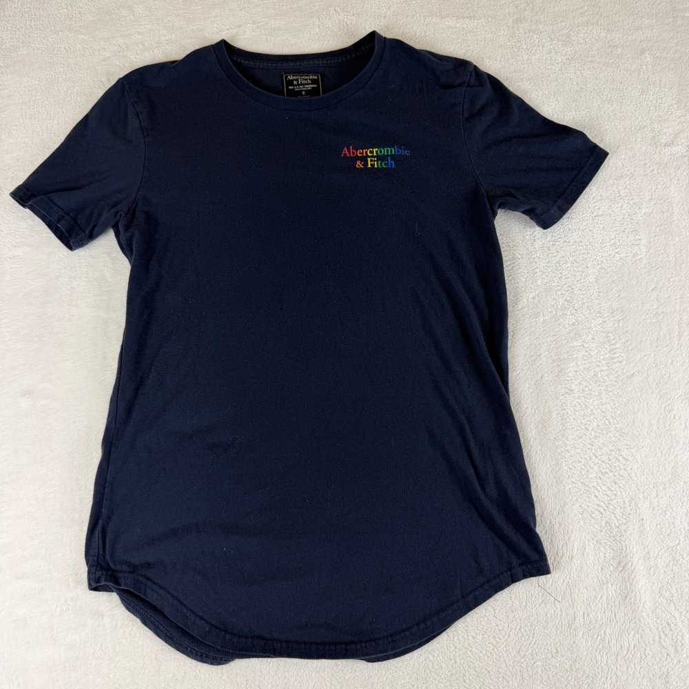 Abercrombie & Fitch Womens Rainbow Graphic Tee Black Curved Hem Small Vintage